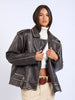Washed Dark Brown Oversized Leather Jacket